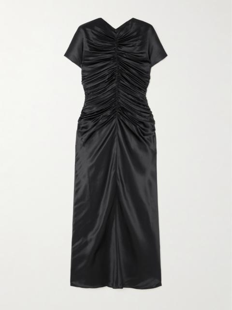 Aubree Ruched Silk-satin Midi Dress