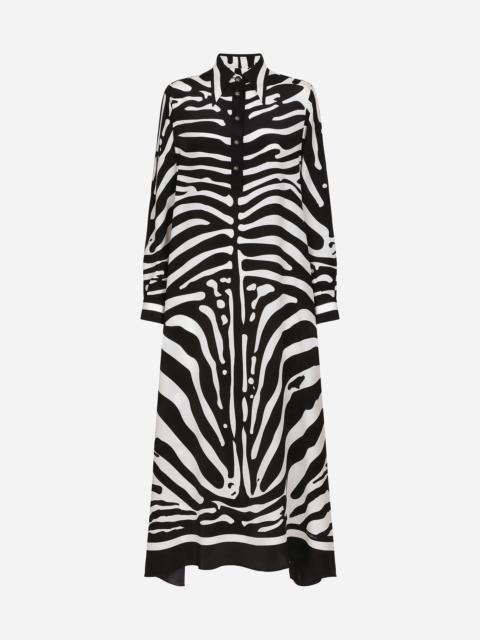 Zebra-print crepe de chine caftan
