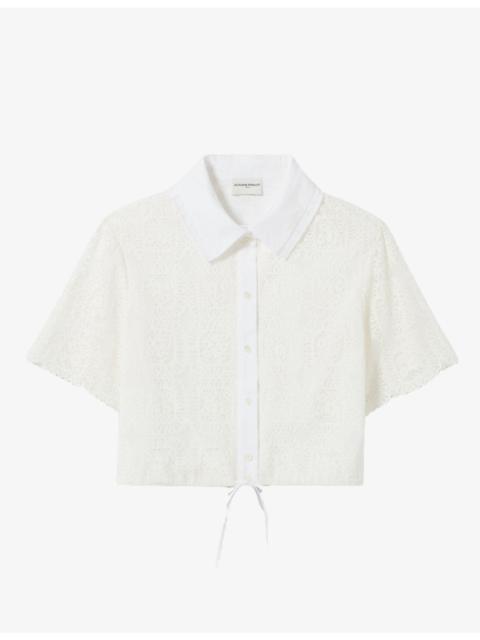 Cropped Lace-Embroidered Stretch-Woven Shirt