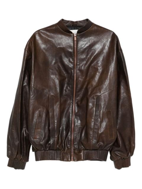 zip-front leather bomber jacket