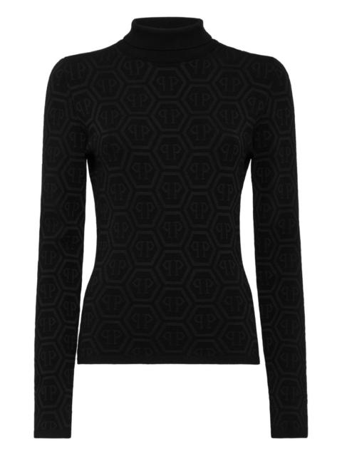 logo-pattern turtleneck sweater
