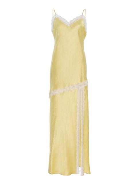Exclusive Lace-Detailed Satin Midi Slip Dress yellow