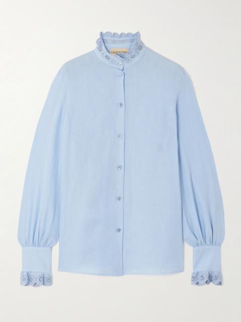 Embroidered linen shirt Light blue