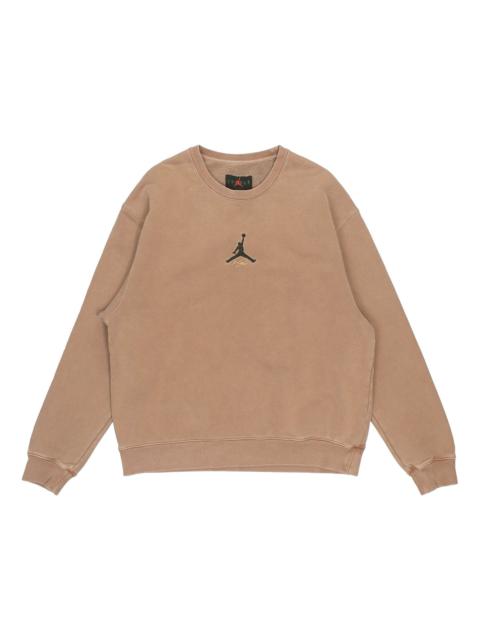 Men's Air Jordan As J Flt Hrtg Flc Crew Embroidered Logo Sports Knit Pullover Round Neck Autumn Beig