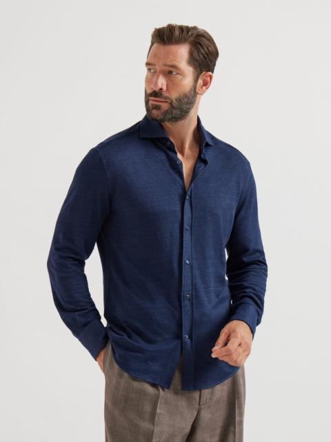 Linen and cotton mélange jersey shirt with spread collar