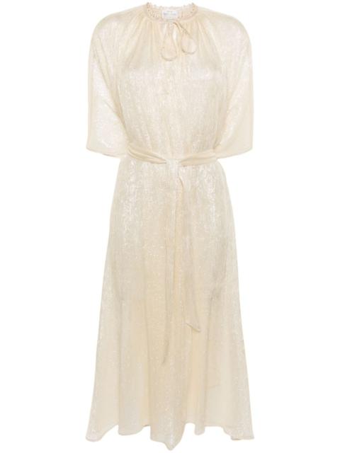 metallic-threading tied-waist coat