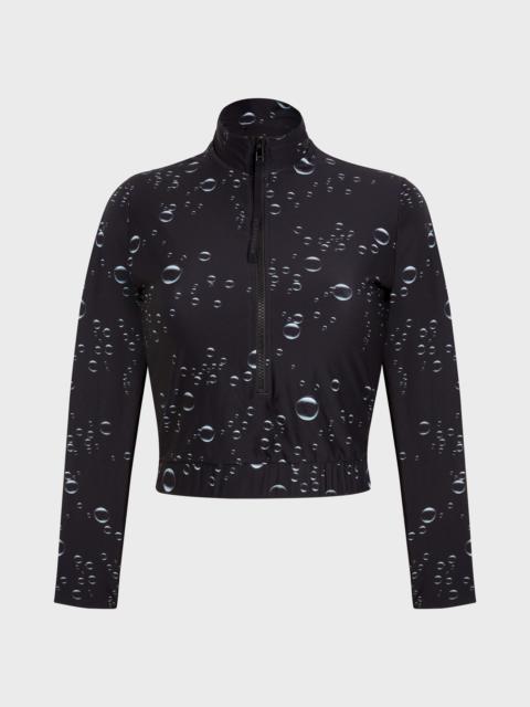 WOMEN FULL ZIP CROP TOP RASHGUARD BUBBLE 3D