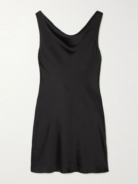 Open-back draped satin mini dress Black