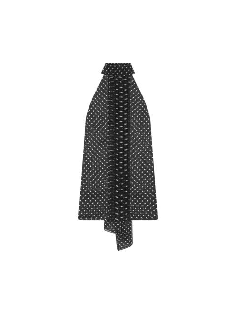 POLKA DOT SILK GEORGETTE HALTERNECK LAVALLIERE TOP WITH PLISSE DETAIL