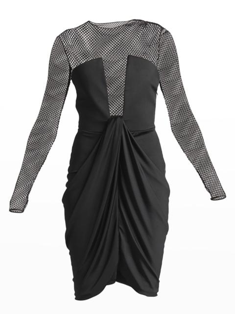 Crystal Mesh Draped Jersey Illusion Dress