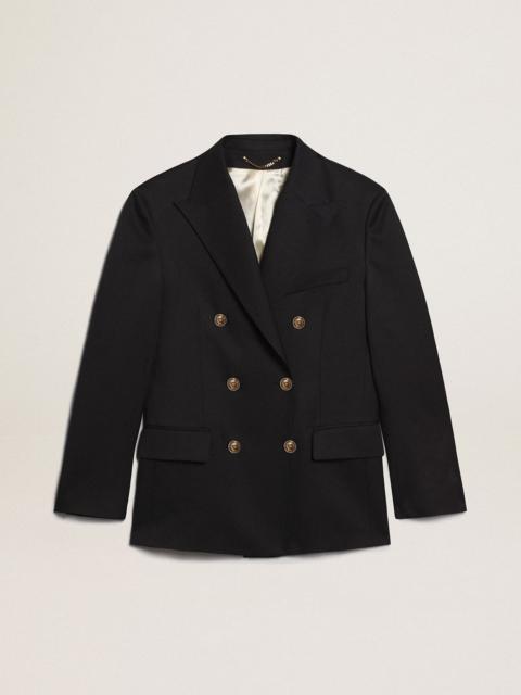 Double-breasted men’s blazer in dark blue with gold-colored buttons