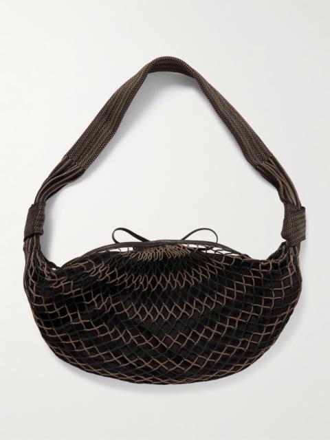 + Filt Croissant Leather-trimmed Fishnet Shoulder Bag