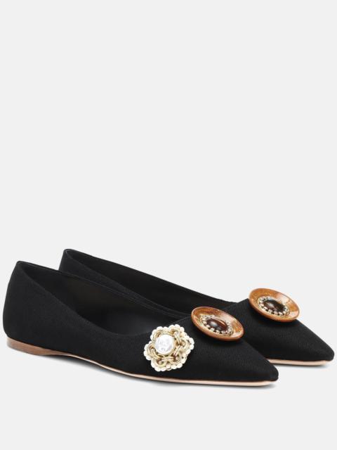 Embellished cotton ballet flats