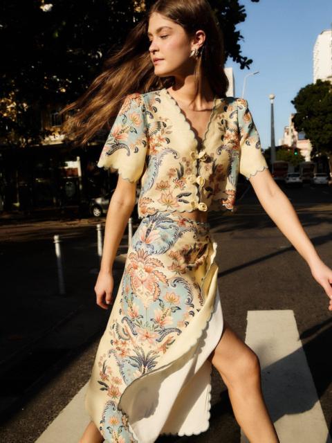 Butter Yellow Boho Beauty Euroflax Premium Linen Midi Skirt