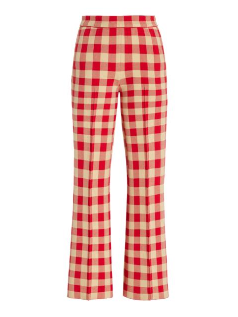 Exclusive Kick Gingham Stretch-Cotton Knit Cropped Flared Pants red