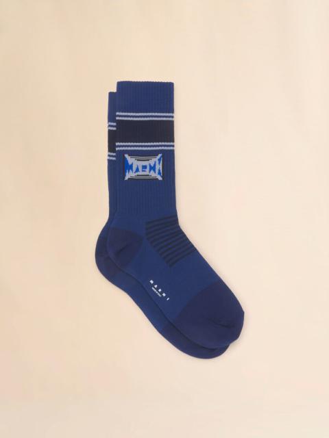 BLUE COTTON SOCKS WITH JACQUARD LOGO