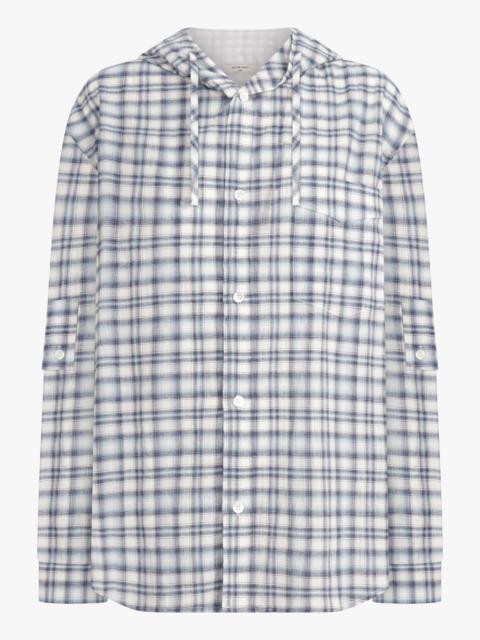 OVERSIZED CHECK HOODY SHIRTS | LIGHT BLUE