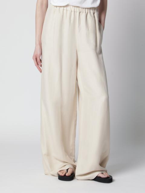 Wide-leg linen and silk twill trousers in beige