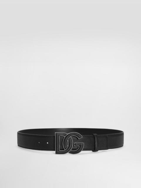 Deerskin-print calfskin belt with logo print