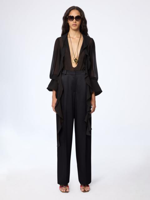 Black Wide-Leg Crepe Satin Pants
