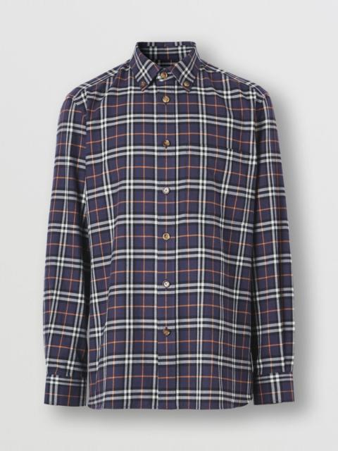 Button-down Collar Check Cotton Flannel Shirt