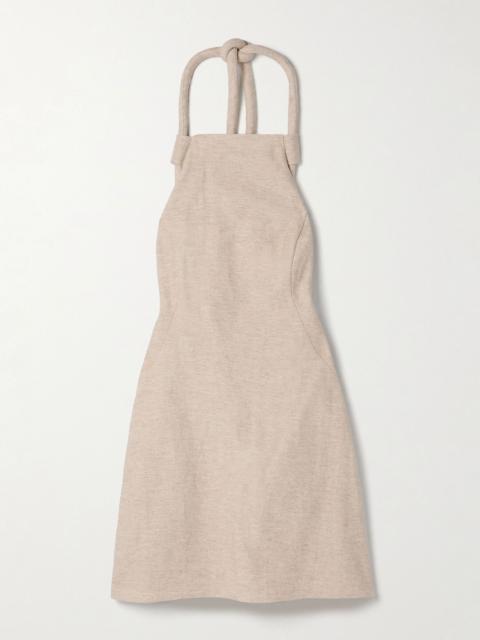 Lenis cotton and linen-blend halterneck mini dress Beige