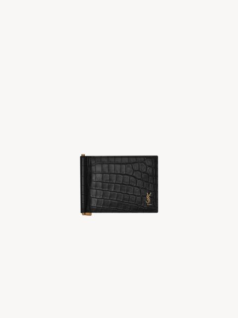TINY CASSANDRE BILL CLIP WALLET IN CROCODILE-EMBOSSED MATTE LEATHER