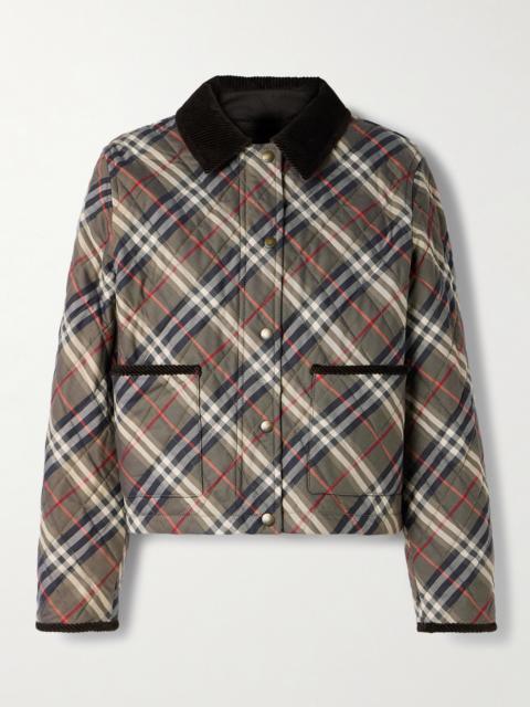 Corduroy-trimmed Quilted Checked Cotton Jacket