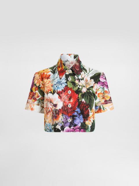 Flower bouquet-print poplin shirt