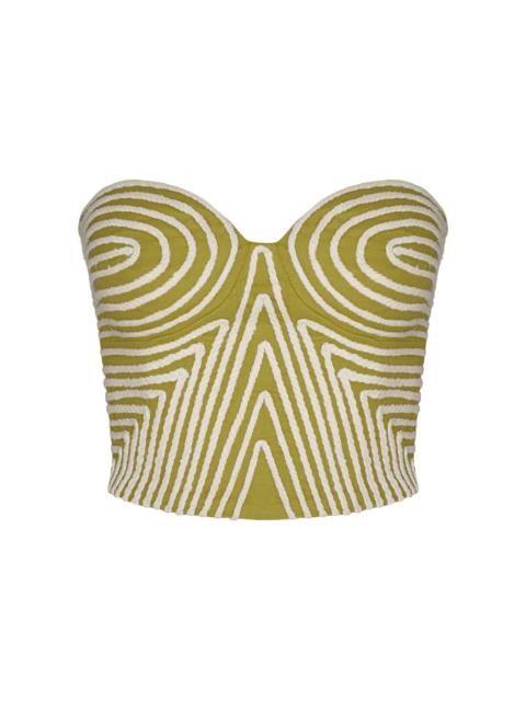 Y Limon Embroidered Linen Top lime green