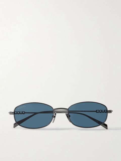 Oval-Frame Gunmetal-Tone Sunglasses Black