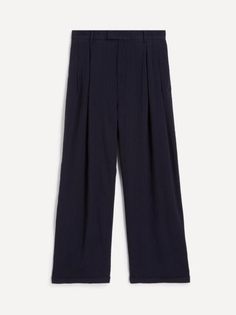 Navy Braghier Wide-Fit Herringbone Trousers