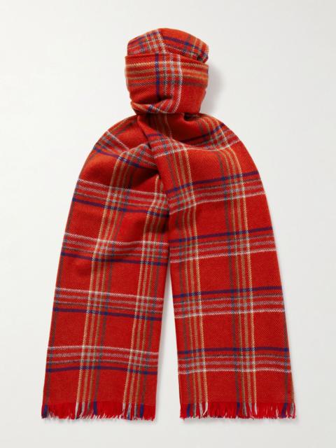 Gable Checked Fringed Wool Scarf Red