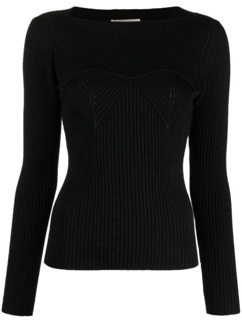 Zilyae slash-neck ribbed top