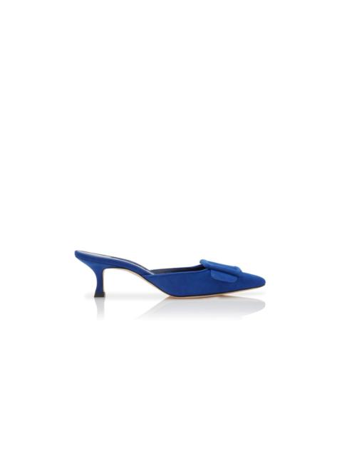 Blue Suede Buckle Detail Mules