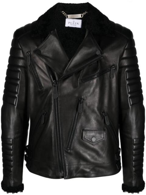 logo-debossed leather jacket