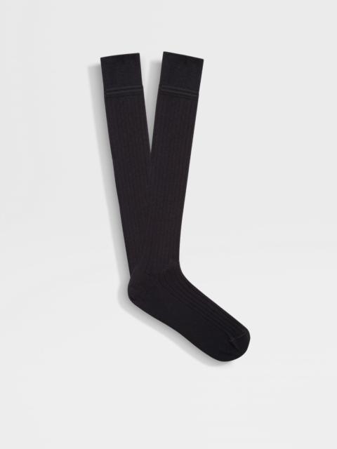 NAVY BLUE COTTON CASHMERE AND SILK SOCKS