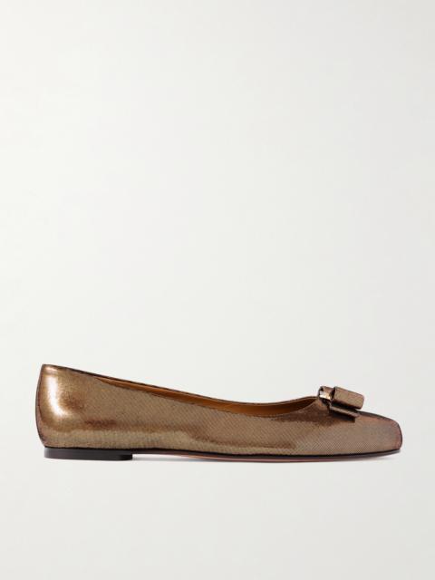 Varina Bow-embellished Lamé Ballet Flats