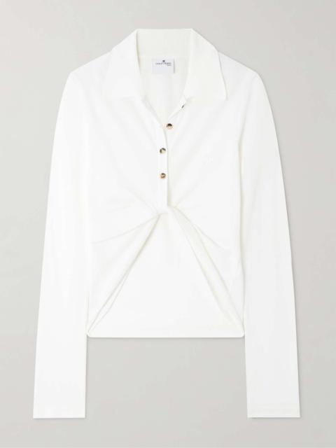 Twisted-front cotton-piqué polo top White