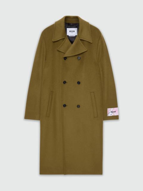 Olive green double-breasted wool coat