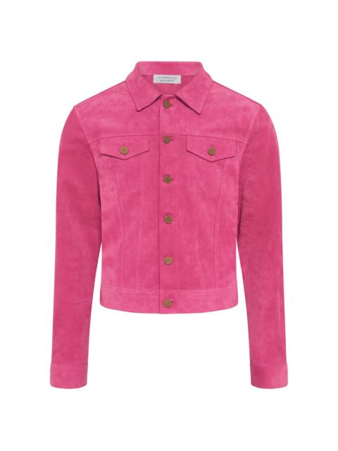 Barry Trucker Jacket in Fuchsia Suede Corduroy