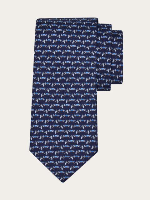 Race print silk tie
