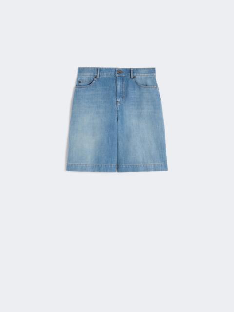 Cotton and linen denim Bermuda shorts - NAVY