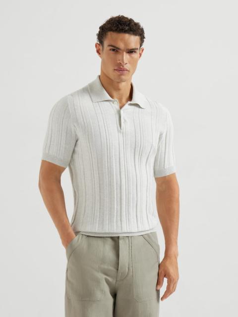 Cotton jacquard rib knit polo shirt