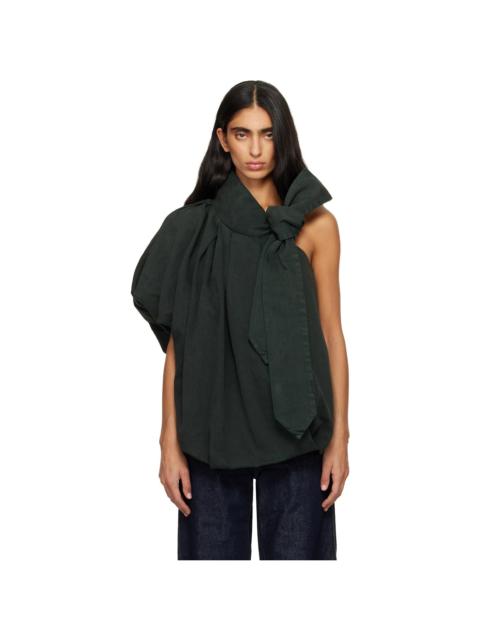 Green Draped Denim Top