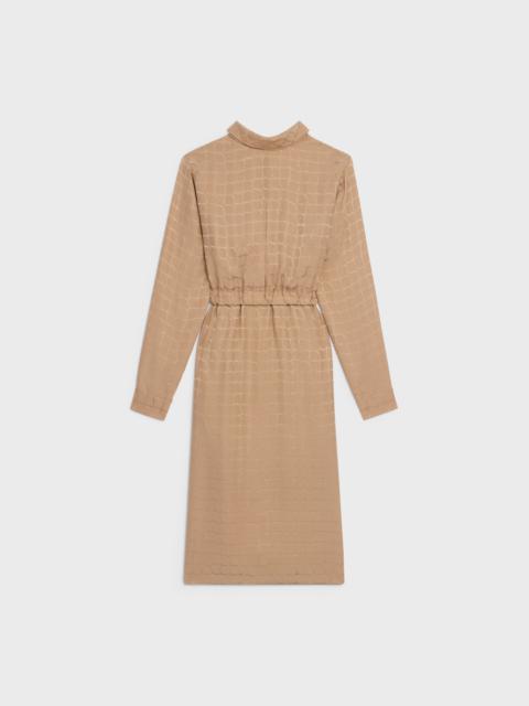 Midi dress with overturned collar in matte and shiny Silk