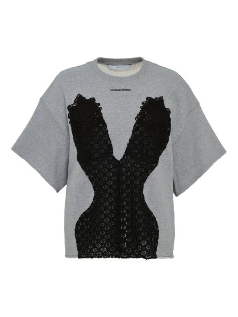 lace-applique T-shirt