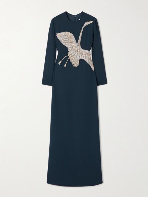 Nadine crystal-embellished crepe gown Navy