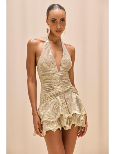 GOLDEN DUST LUREX PLUNGE MINI DRESS