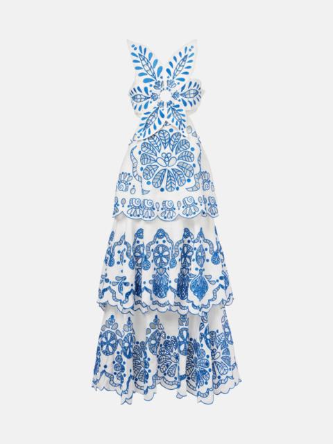 Broderie anglaise tiered cotton maxi dress